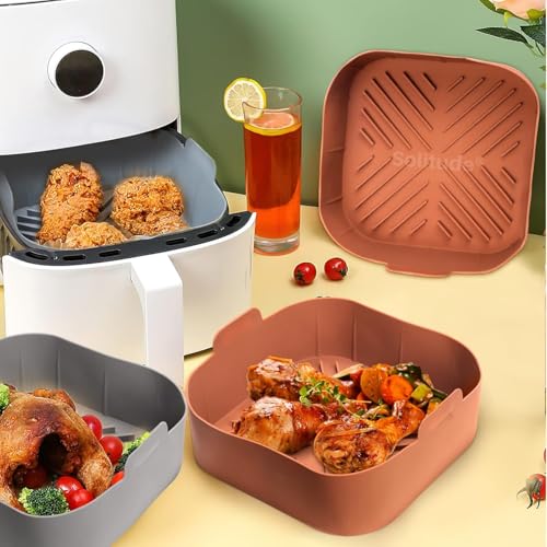Image of Solitude 2 Pcs Silicone Air Fryer Liners, Air Fryer Silicone Reusable Liners Square,Food Safe Air Fryers Oven Accessories, Silicone Baking Tray Pots Liner Paper Multicolor (Square)