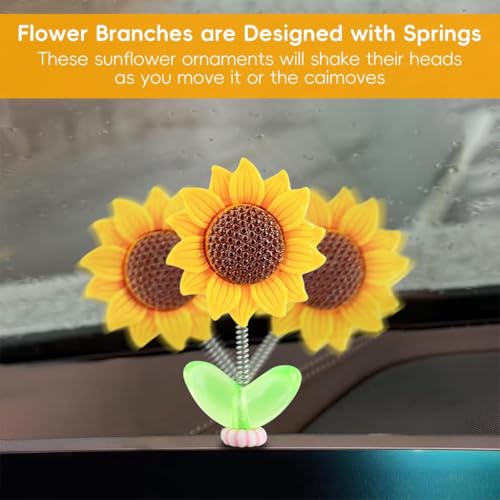 Image of 5Pcs Mini Sunflower for Car Dashboard 2.36 Inches Swinging Sun Flower Car Decor Self-Adhesive Cute Auto Ornaments Removable Auto Interior Accessories for Mirror, Vehicle Gadgets 2025