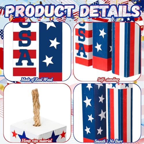 Image of Amyhill 3 Pcs 4th of July Decorations Set Wooden Patriotic Table Centerpieces Independence Day Wood Firework Fourth of July Table Signs for 250th Anniversary Home Farmhouse Decor (Stylish Style)