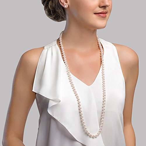 The Pearl Source 14K Gold 7-8mm AAA Quality White Freshwater Cultured Pearl Necklace for Women in 36" Opera Length3