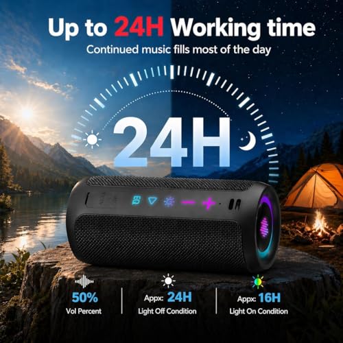 Image of Portable Bluetooth Speaker, Powerful Sound Wireless Speaker: Boost Bass, Bluetooth 5.4, 24H Playtime, 8 RGB Modes, IPX7 Waterproof, TWS Pairing, Beach /Vacation Essentials, Gift Ideas（Black）