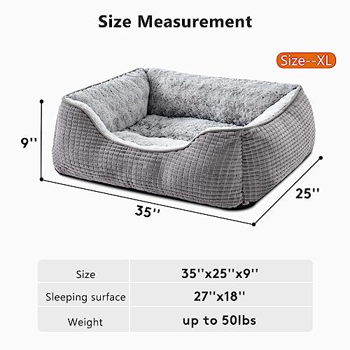 JOEJOY Extra Large Dog Bed Washable, Soft Rose Velvet Dog Bed Low Front Edge Pet Bed Non-Slip Bottom Puppy Bed, Orthopedic Calming Pet Bed For Labrador, Golden Retriever, Grey, 89×64×23 cm - Image 5