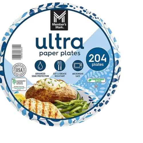 M Ultra Dinner Paper Plates, 10 inches, 204 Count (204 Count(1 Pack))