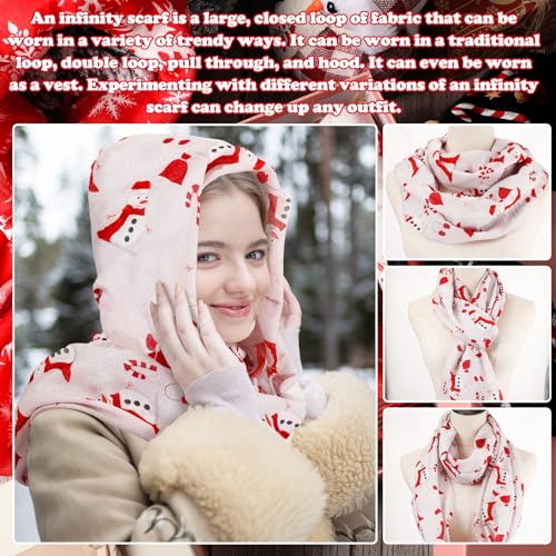 Liitrsh 6 Pcs Christmas Scarf for Women Holiday Festival Infinity Scarf Red Snowflake Plaid Lightweight Loop Sheer Scarves Winter Snowman for Women Girls Accessories Xmas Gift4