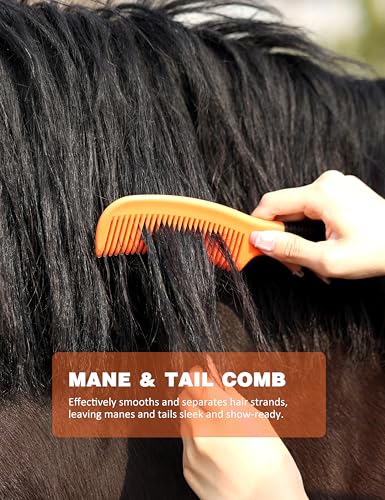 Shinewell Horse Grooming Kit, Complete Horse Brush Set, Equine Grooming Tools for Shedding & Daily Care Orange - Image 5