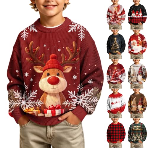 Rkwins Boys Merry Christmas Sweaters Cute Winter Crewneck Knit Pullover