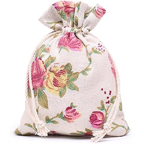 KUPOO 50PCS Rose Drawstring Bags Burlap Flower Pouch Bags Gift Bags Jewelry Pouches for DIY Craft Wedding Party, 5.5X3.9 Inches (5.5X3.9) Cover