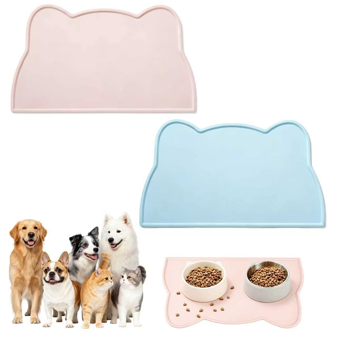 2Pcs Cat Feeding Mat, Silicone Pet Feeding Mat, Pet Bowl Mat