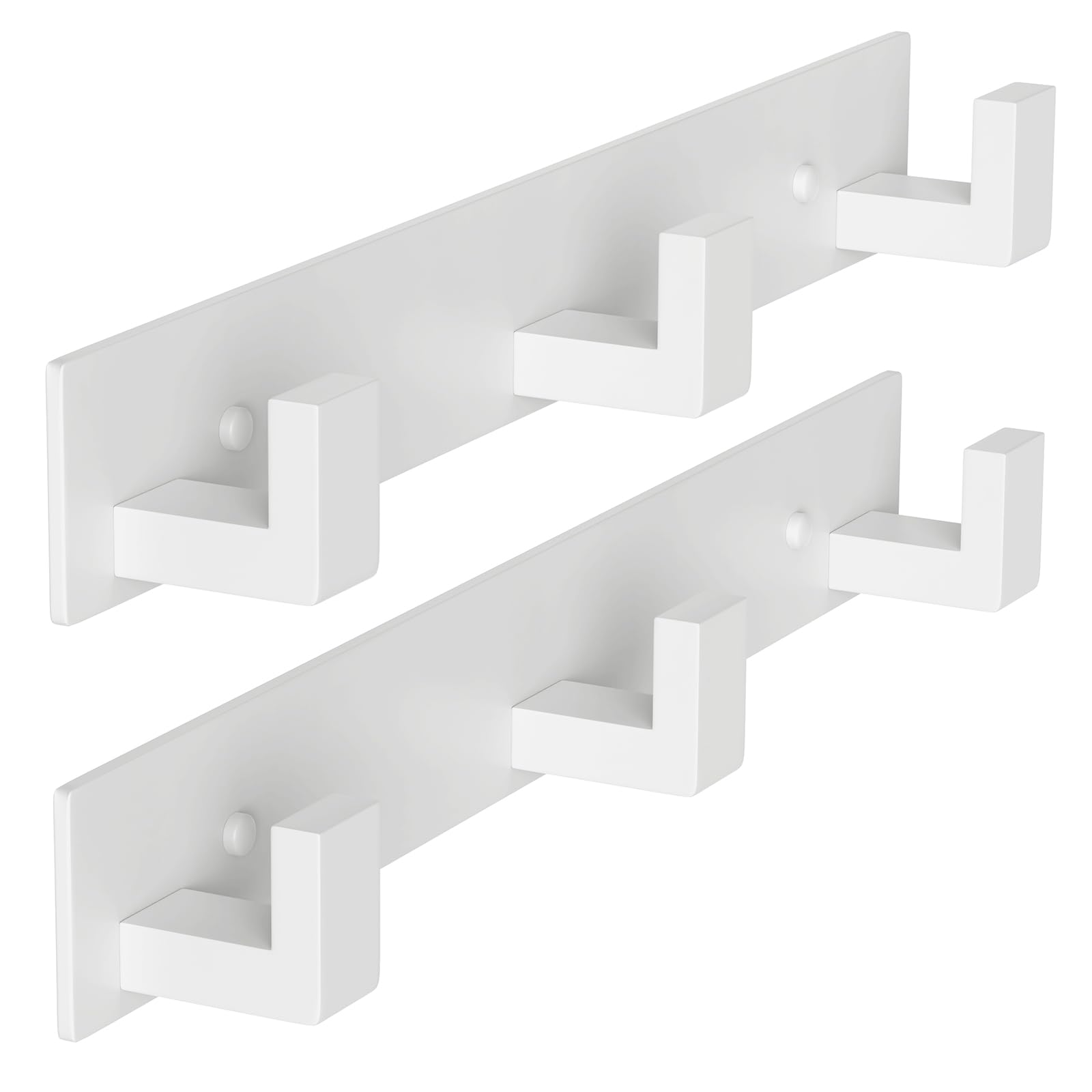 PMMASTO Stainless Steel Wall Coat Rack, White- 3 Hooks, 2 Pack, L Shape