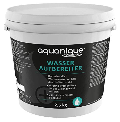 Aquanique tratamiento del agua 2,5 g, para estanques, suficient para hasta 25.000 l, equilibrio en el estanque, estabiliza el valor del ph