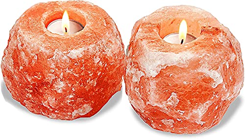 Juego de 2 candelabros de sal del Himalaya 100% rosa natural