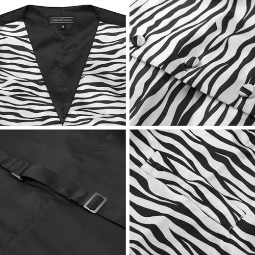 Men's Dress Vest ZEBRA Animal Pattern Design with Black Background. Animal Zoo Striped Mens Bow Tie and Hanky Set4