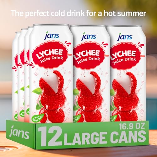 Image of Lychee Juice Drink with Pulp, 16.9 oz (Bulk Pack of 12) by Jans - Fat-Free, Cholesterol-Free, Refreshing Taste of the Tropics
