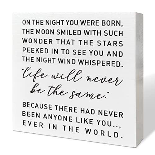 Image of Nursery Desk Wooden Box Sign Decor - 'On The Night You Were Born', Neutral Nursery Decor - Desk Decoration & Baby Shower Gifts for New Baby Boys & Girls