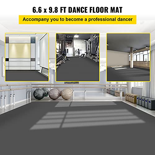 Image of VEVOR Dance Floor Roll 6.6x9.8ft, 0.06in Thick PVC Vinyl Dance Floor Mat, Black /Grey Reversible Non-Slip Dance Practice Floor for Ballet & Jazz Pop Lyrical Style