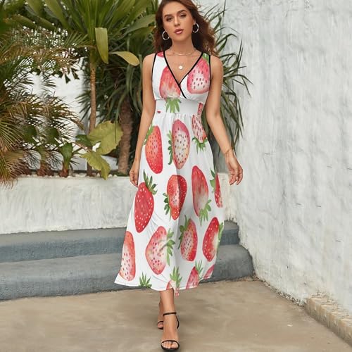 Robe femme chic et élégant à imprimé aquarelle de fraise exclusive - 6