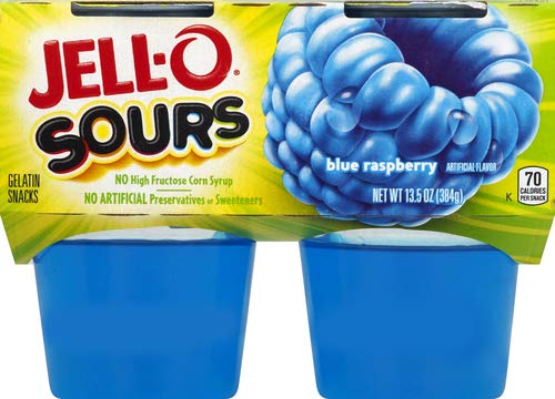 Jell-O Sours Blue Raspberry Ready-to-Eat Jello Cups Gelatin Snack ( 4 ct Cups)
