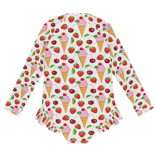 ALAZA Strawberry Cherry Fruit Ice Cream Girls One Piece Swimsuit Long Sleeve Rash Guard Swimsuits UV 50+ Swimwear Zipper 5