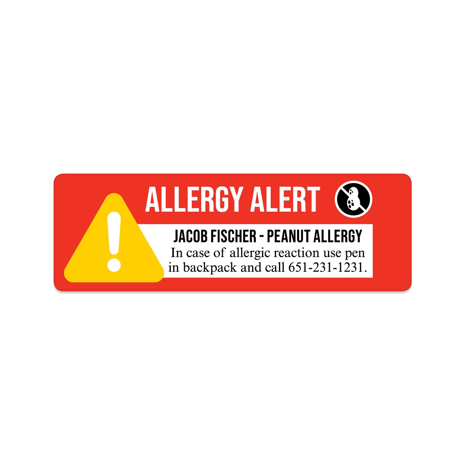 Personalized Peanut Allergy Alert Sheeted Medical Labels /30 Customized Stickers / 2.2