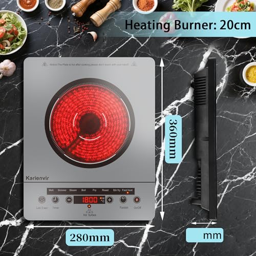 Image of Single Burner Electric Cooktop, Portable Electric Stove 110v with plug, Touch Control, Safety Lock, Timer, Kitchen Cooking Cooktop With 9 Power Levels, 1800W, Grey