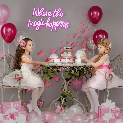 Image of Where The Magic Happens Neon Sign Led Pink Word Light Up Signs for Wall Decor Usb Powered Letter Neon Light Signs Indoor Light for Bedroom Salon Decor Wedding Birthday Party Bar Man Cave
