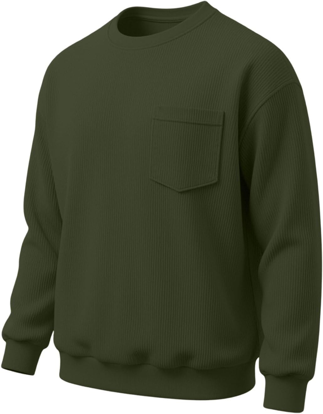 Men 2 Piece Corduroy Set Crew Neck Chest Pocket Top Wide Leg Pants