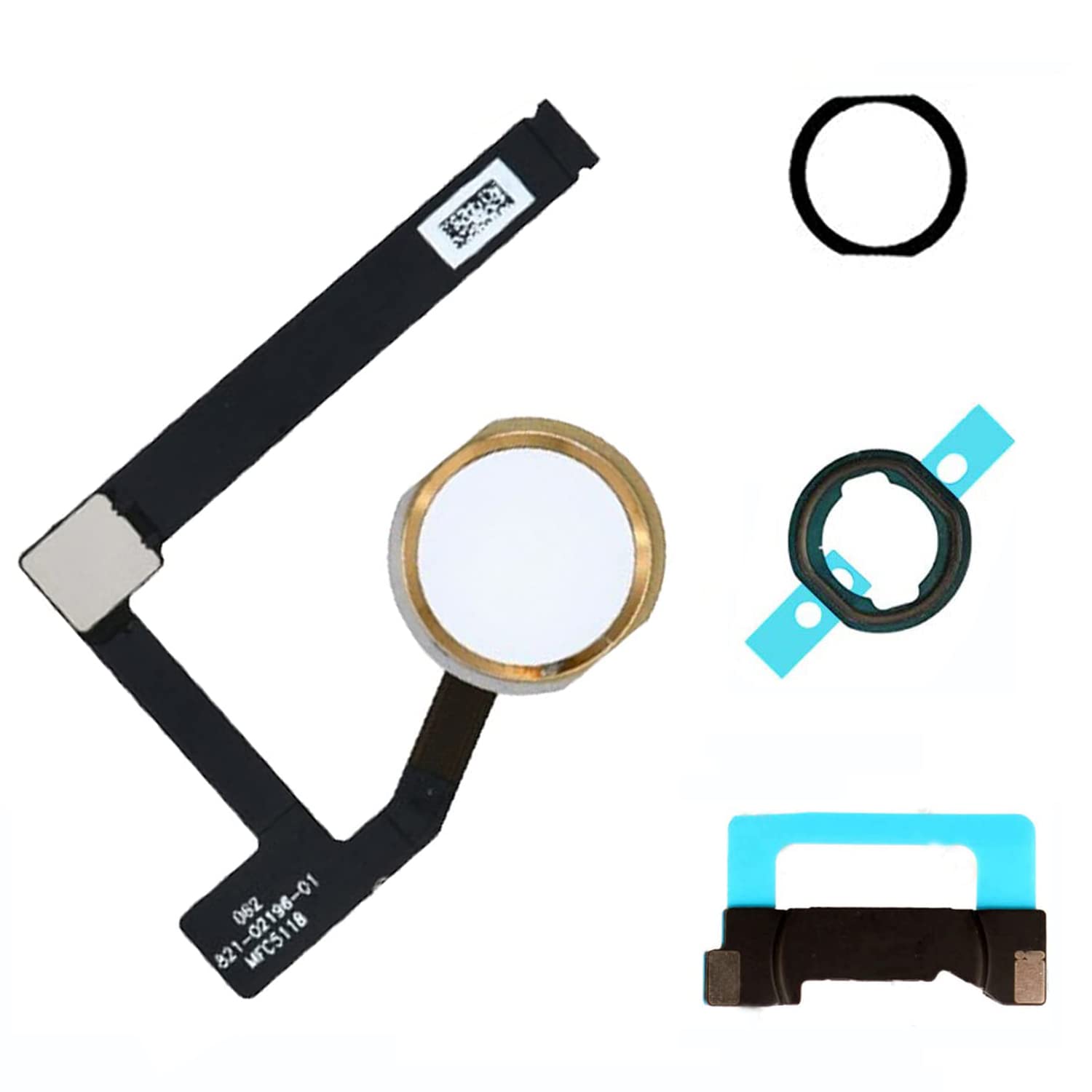 Home Button Replacement for iPad Mini 5 2019 7.9 inch A2133 A2124 A2125 A2126 Incl Flex Cable Connector -White(Gold Ring)