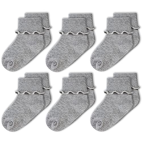 Cozyway Baby Girls Socks 6 Pack Ruffle Ripple Edge Turn Cuff Socks 0-9 Months For Baby Toddler Girls #TOP14