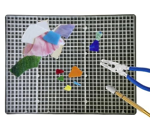 Glass Cutting Mat Detachable Plastic Grid With Anti-Slip Tray Catching Shards for Stained Glass Crafts