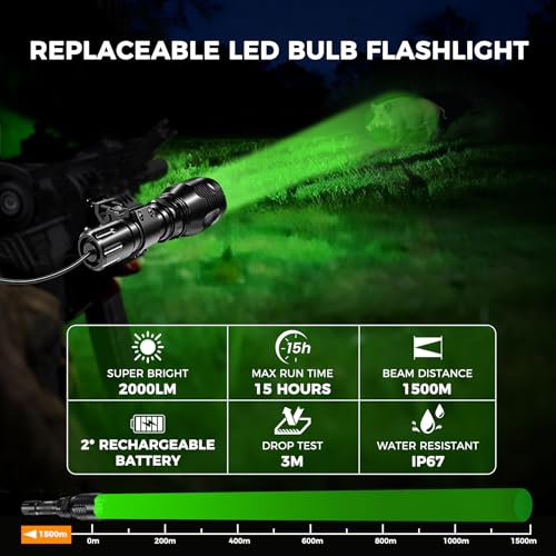 Image of VASTFIRE Predator Light with Interchangeable (Red, Green, White) LED Hunting Flashlight with Scope Mount for Hog Coyote Coon Bobcat Raccoon Varmint Rabbit Night Hunting