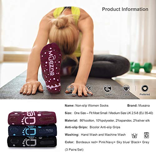 Image of Muezna Non Slip Yoga Socks for Women, Anti-Skid Pilates, Barre, Hospital Socks with Grips, Size 5-10