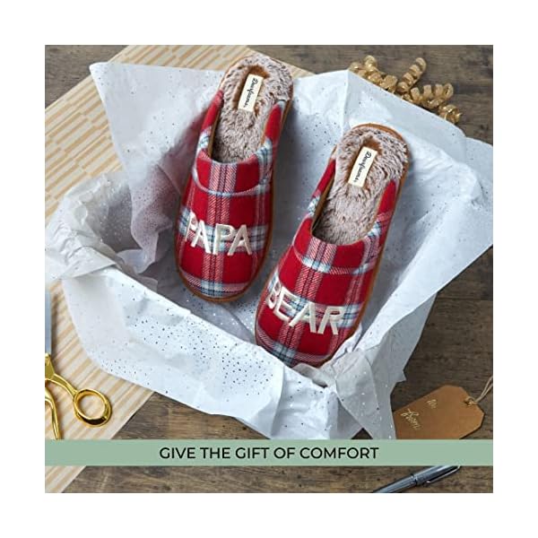 Dearfoams Men's Papa Bear Slipper, Red/Blue Plaid, Large - Image 5