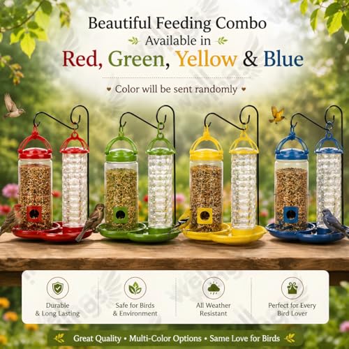Image of Hanging Bird Feeder for Outdoor Garden - Large Plastic Wild Bird Food Feeder Station for Balcony, Yard & Patio (2 Pack of Water)