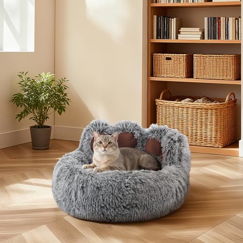 Luvore Katzenbett Flauschig von Pfote Form, Donut Hundebetten Katzenbetten Waschbar, Cat Bed Bequem und Weich für Katzen Kleine Hunde Größe 60cm