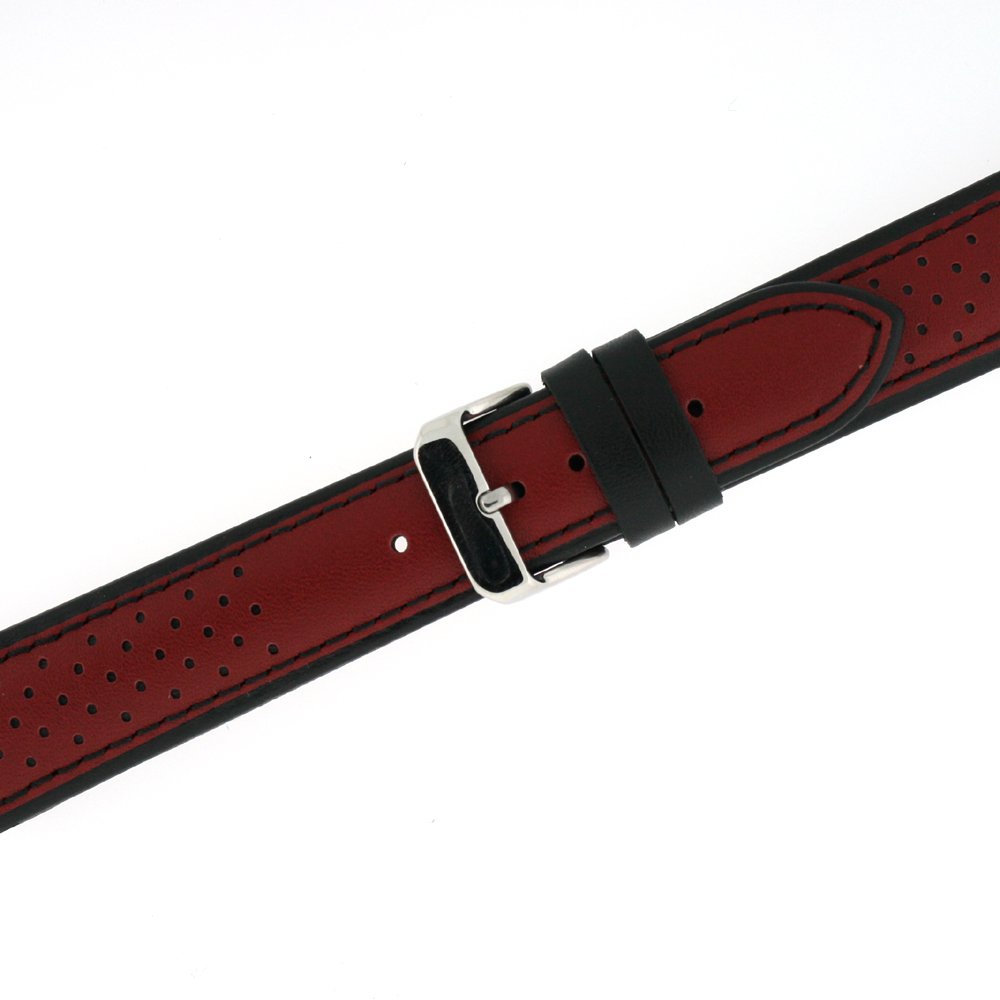 Tech Swiss Watch Band Sport Design Red Black Genuine Leather 20 millimeter
