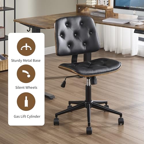 Image of Armless Rolling Office Desk Chair, Adjustable Height Computer Chair, Black