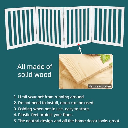 Freestanding-Indoor-Dog-Gate-for-House-Foldable-Wood-White-Puppy-Gate-for-Doorways-Pet-Gate-for-Stairs-Extra-Wide-Pet-Fence-24-Height-4-Panels 51gr zl0zvL
