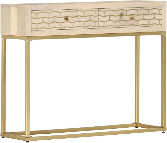 vidaXL Solid Mango Wood Console Table Hallway Entryway Accent Display Stand Desk Furniture Gold 90x30x75cm