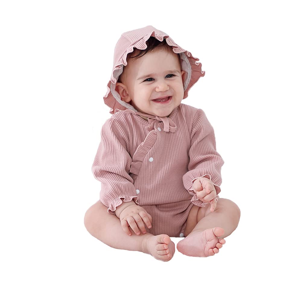 HAOHAOHUOZHENewborn Baby e Piece Jumpsuit Romper Cotton Long Sleeve Infant Fall Outfits Clothes with A Hat
