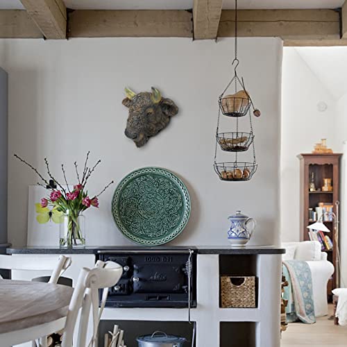 Bison Head Wall Decor Hanging, Buffalo Faux Resin Pendant Sculptures, 3D Bull Elegant Animal Head Wall Mount, Cow Taxidermy Wildlife Adornment Ornament, Farmhouse Decoration Westen Art #TOP1