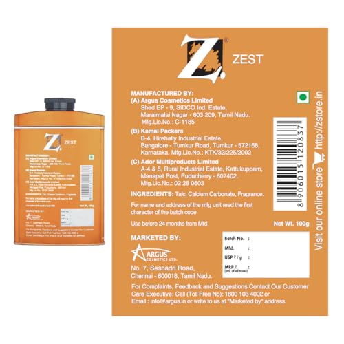 Image of Z Magnetism Zest Deodorizing Talcum Powder for Men | Signature Citrusy & Fresh Fragrance | Fights Body Odor & Ensures Long Lasting Freshness | Suitable for All Skin Types - 100g (Pack of 3)