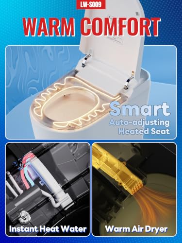 Inodoro inteligente LW con bidet integrado, escudo de espuma, tapa automática, descarga automática, operación con el pie, tanque incorporado, descarga asistida por bomba, asiento calefactado, lavado con agua tibia y secador miniatura 5