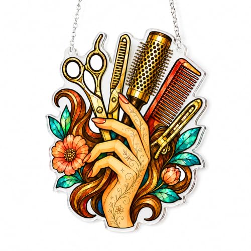 Hair Stylist Ornament Acrylic Suncatcher with Hanging Chain and Suction Cup