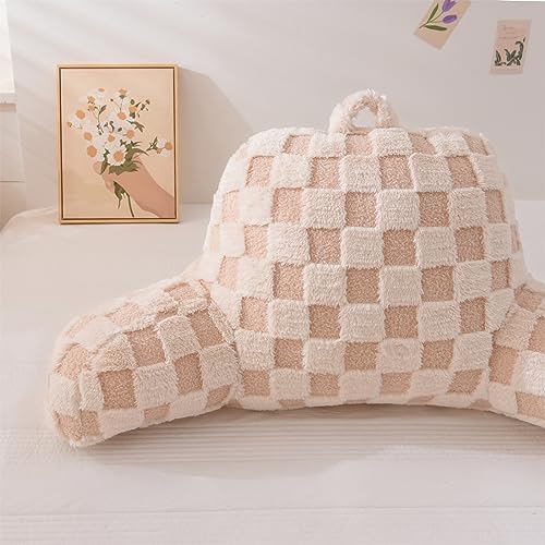 Image of Aimuan Reading Pillow Checkered Bed Rest Wedge Backrest Checkerboard Pillow with Arms Back Support for Sitting Up in Bed Cushion Incline Rest Sleeping Snoring Pillow (Beige,Standard)