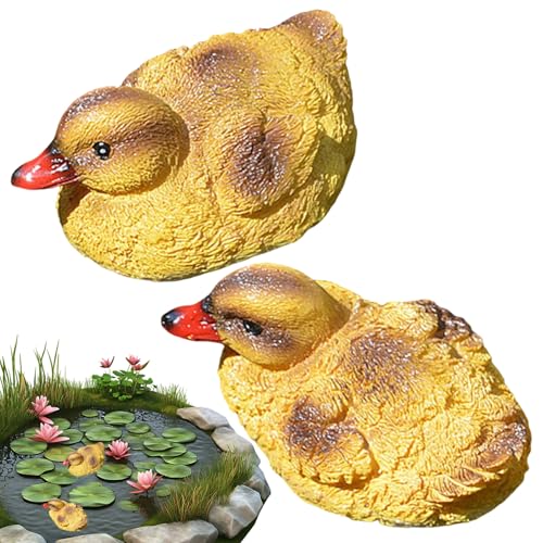 Glugahrif Lot de 2 statues de canard - Décoration flottante - Statue en résine noire et jaune - Pour étang, jardin, pelouse, extérieur