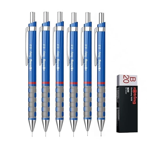 rOtring Tikky - Portaminas HB de 0,5 mm, barriles azul oscuro, 6 unidades, borrador B20