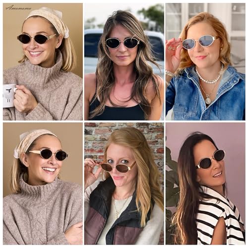 AMOMOMA Retro Oval Trendy Sunglasses for Women Designer 2024 Womens Sun Glasses Metal 90s AM66392