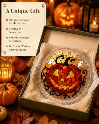 Image of Acrylic Jigsaw Puzzle Suncatcher Ghost Flame Pumpkin Puzzles Gifts 12 inch