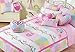 Cozy Line Home Fashions 6-Piece Quilt Bedding Set, Pink Owl Blue Green White Print 100% Cotton Bedspread Coverlet Set (Twin - 6 Piece: 1 Quilt + 1 Standard Sham + 4 Decorative Pillows)