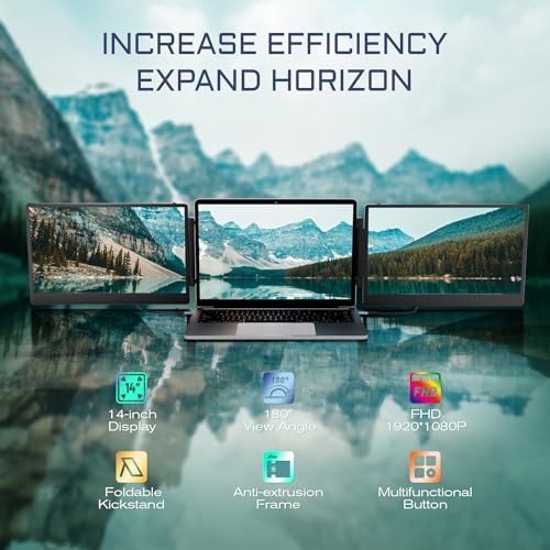 Teamgee 14.3" Laptop Screen Extender, FHD 1080P IPS Portable Monitor with Foldable Stand & Speakers, Compatible with 13”-17” Laptops (Diagonal), HDMI/USB-A/Type-C, for Windows/Mac/Chrome/Switch